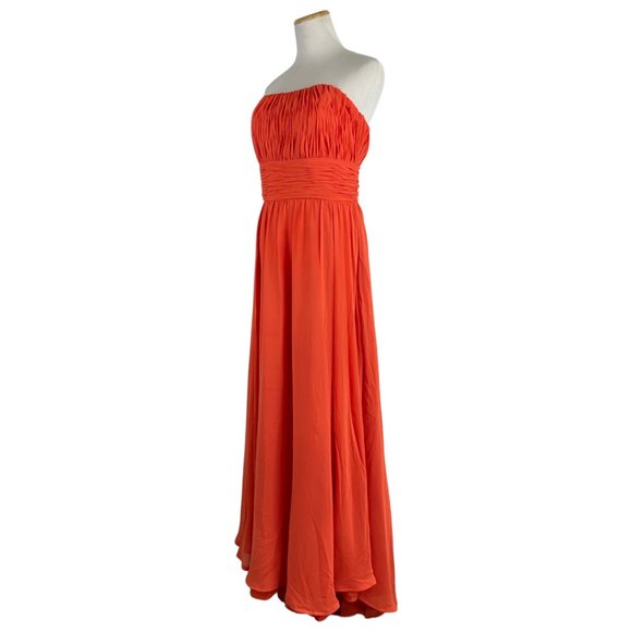 MARILEE by Madeline Gardner Dress XS Gown Coral Orange Gathers Bodice Waist Maxi - Picture 4 of 5